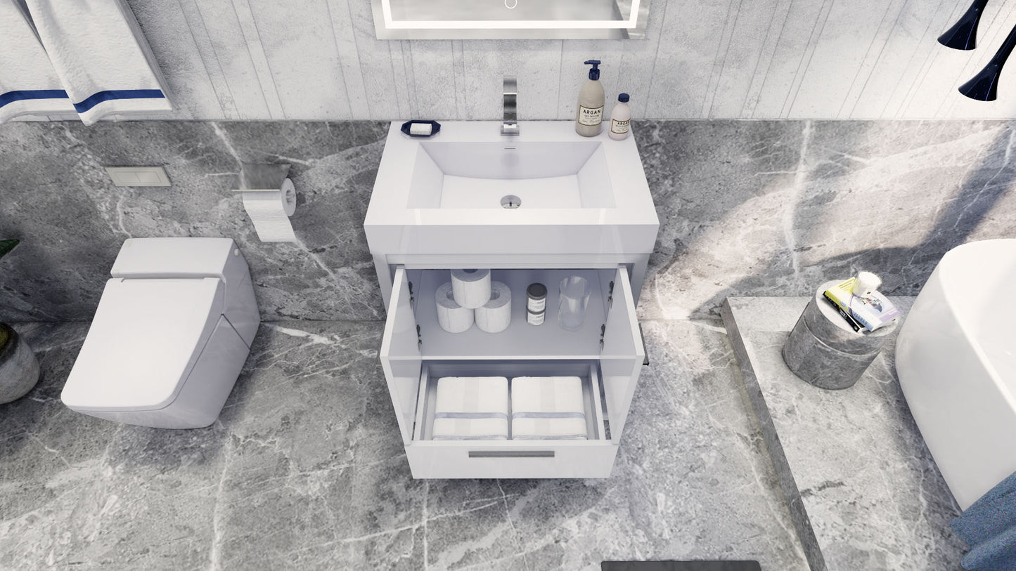 Azure 30" High Gloss White Freestanding Vanity with Reinforced Acrylic Sink