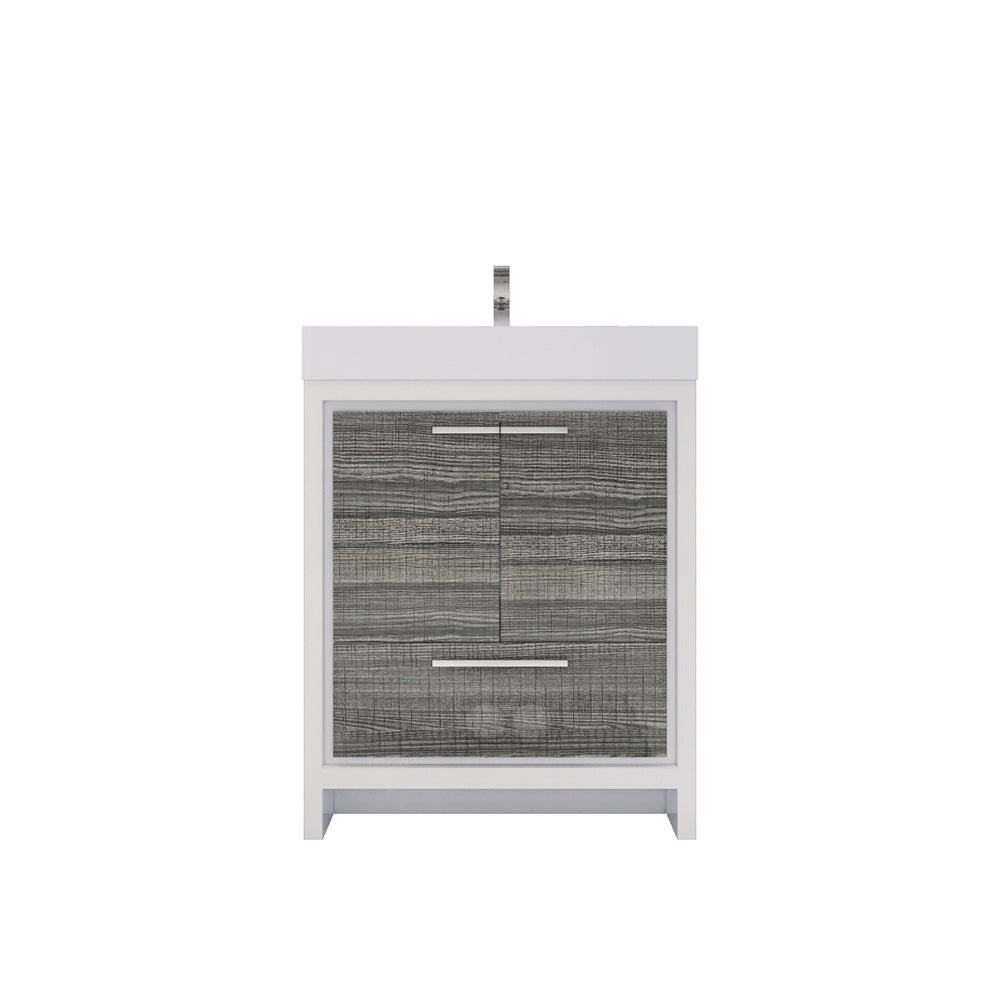 Azure 30" High Gloss Ash Gray Freestanding Vanity with Reinforced Acrylic Sink