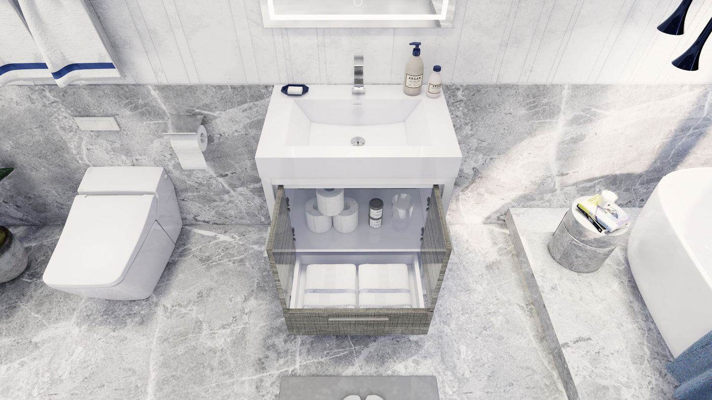 Azure 30" High Gloss Ash Gray Freestanding Vanity with Reinforced Acrylic Sink