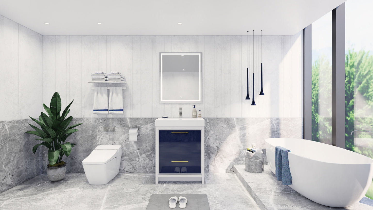 Azure 30" High Gloss Night Blue Freestanding Vanity with Reinforced Acrylic Sink