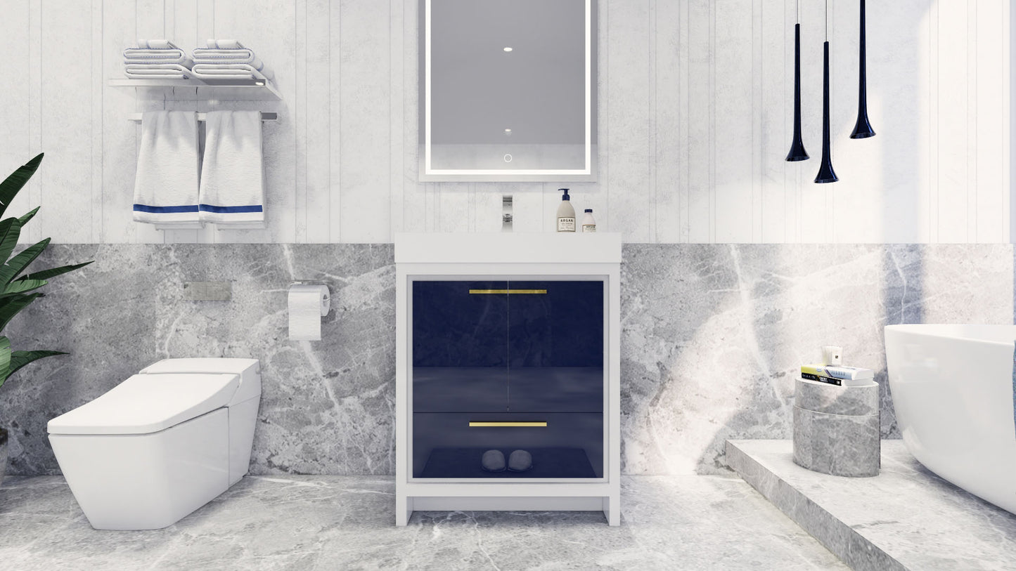 Azure 30" High Gloss Night Blue Freestanding Vanity with Reinforced Acrylic Sink