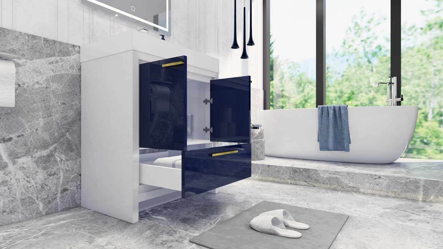 Azure 30" High Gloss Night Blue Freestanding Vanity with Reinforced Acrylic Sink