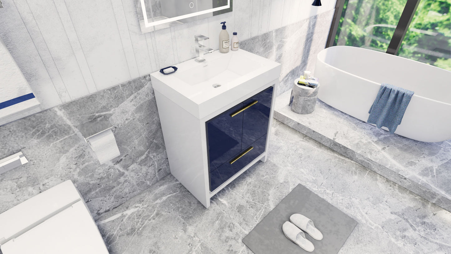 Azure 30" High Gloss Night Blue Freestanding Vanity with Reinforced Acrylic Sink
