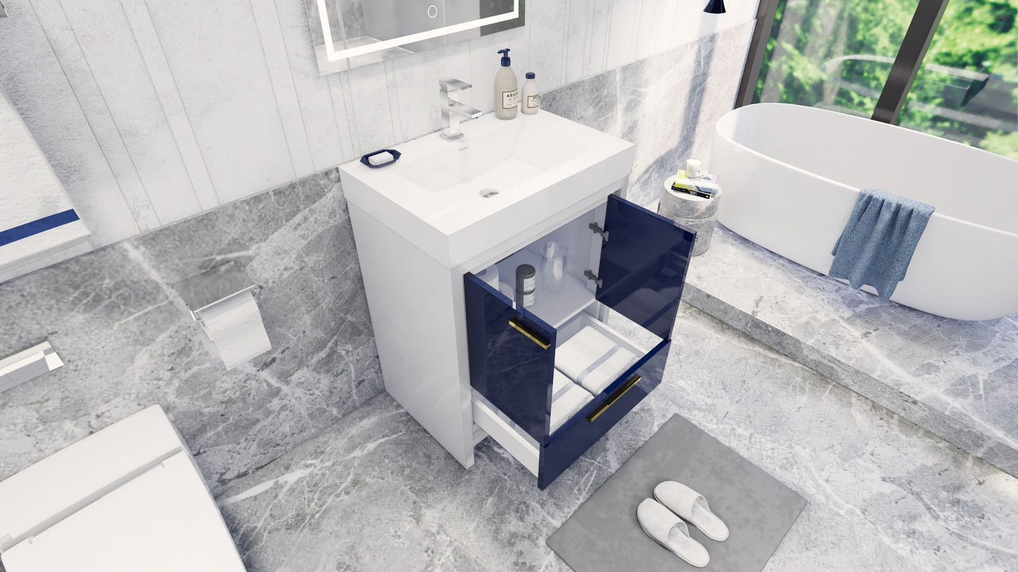 Azure 30" High Gloss Night Blue Freestanding Vanity with Reinforced Acrylic Sink