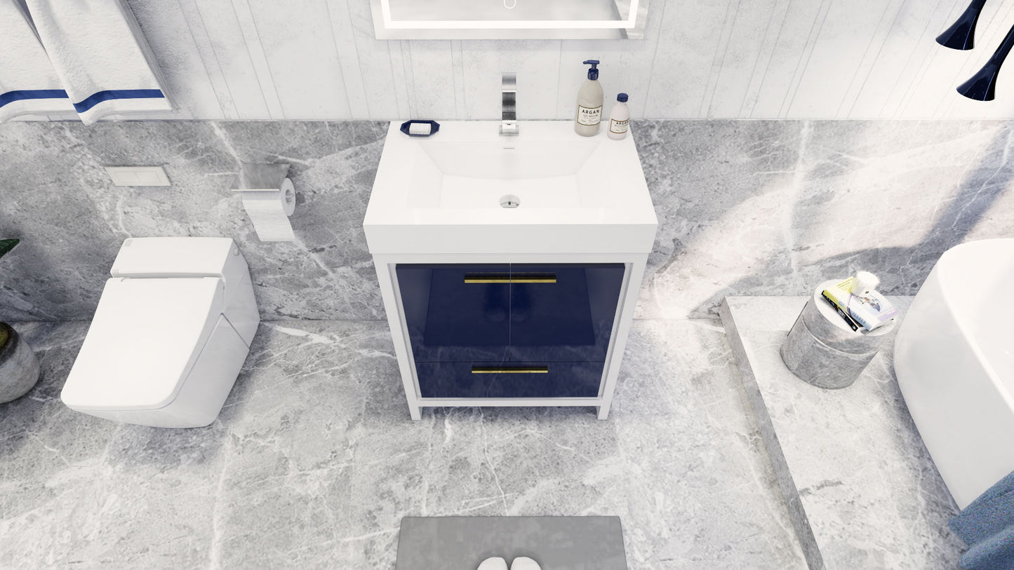 Azure 30" High Gloss Night Blue Freestanding Vanity with Reinforced Acrylic Sink