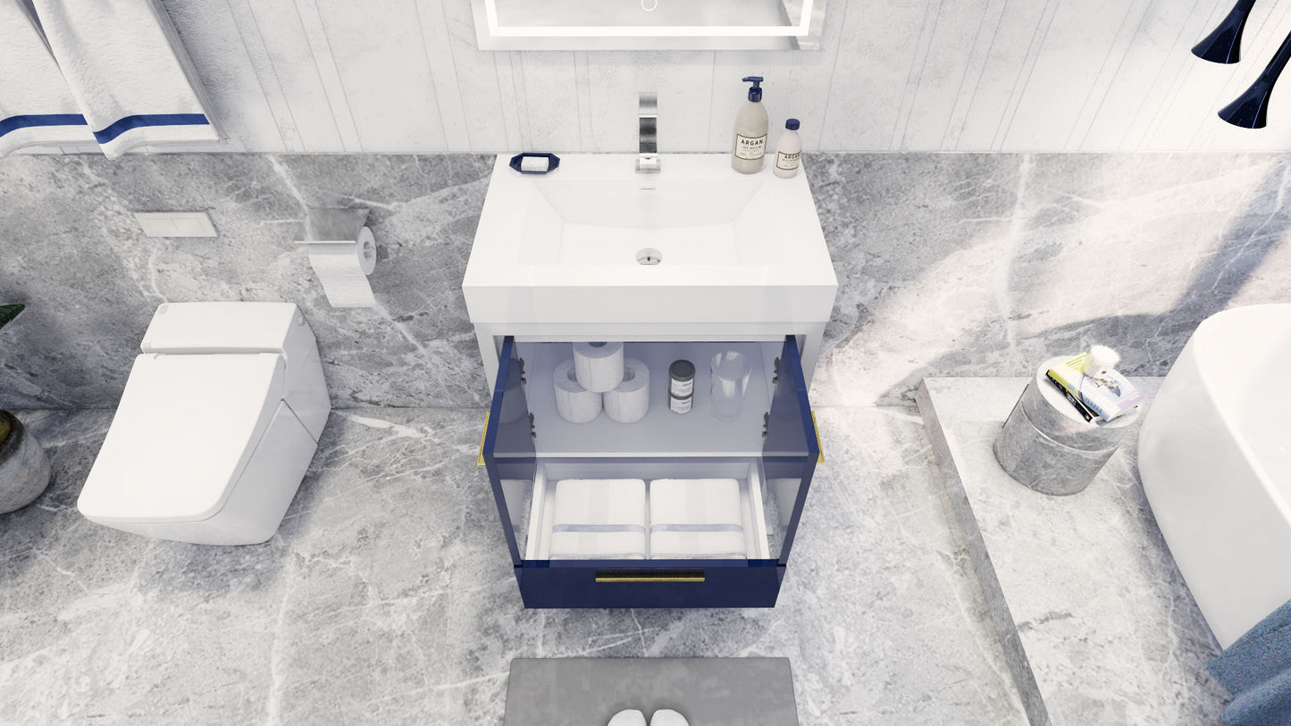 Azure 30" High Gloss Night Blue Freestanding Vanity with Reinforced Acrylic Sink