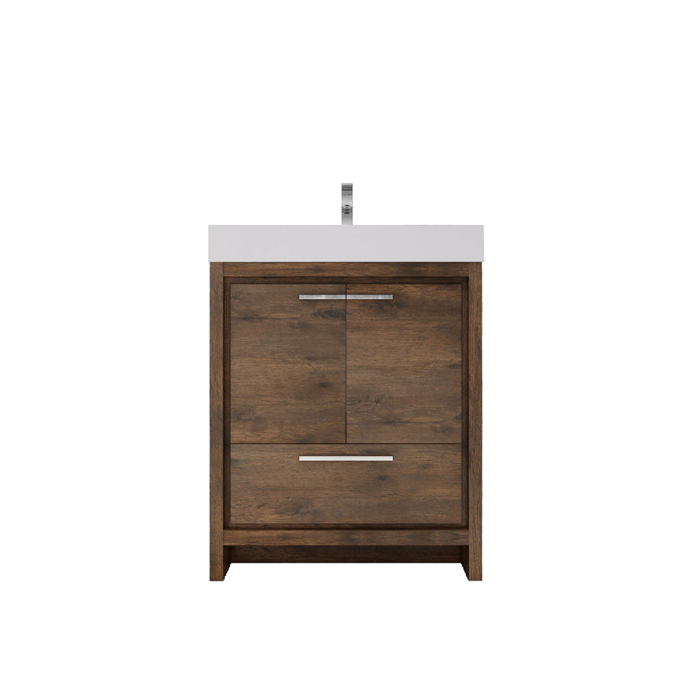 Azure 30" Rosewood Freestanding Vanity with Reinforced Acrylic Sink