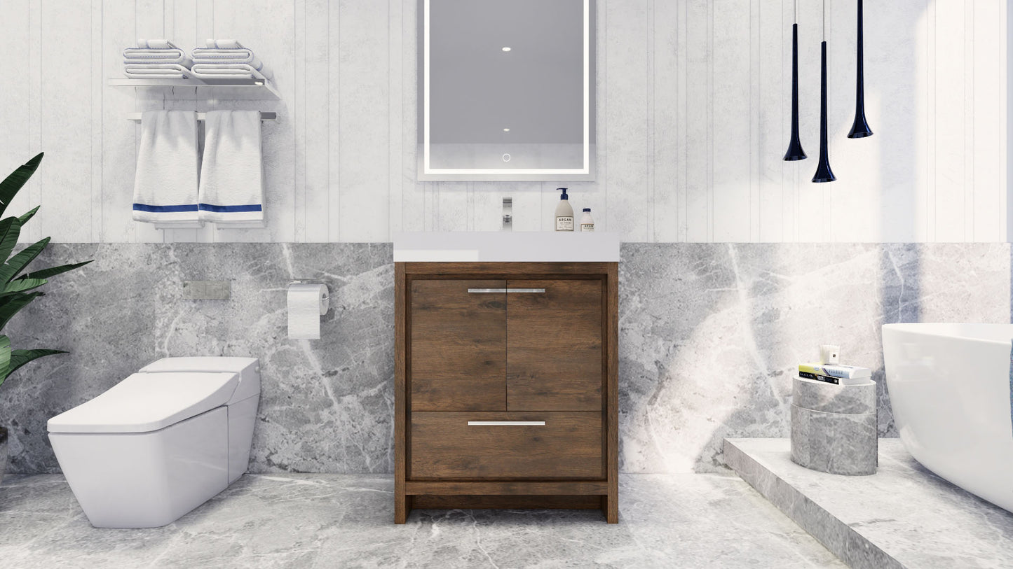 Azure 30" Rosewood Freestanding Vanity with Reinforced Acrylic Sink