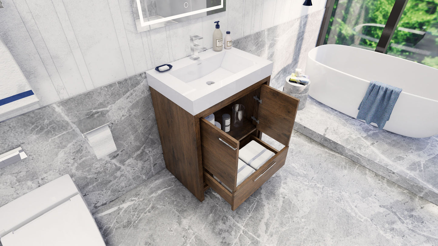 Azure 30" Rosewood Freestanding Vanity with Reinforced Acrylic Sink