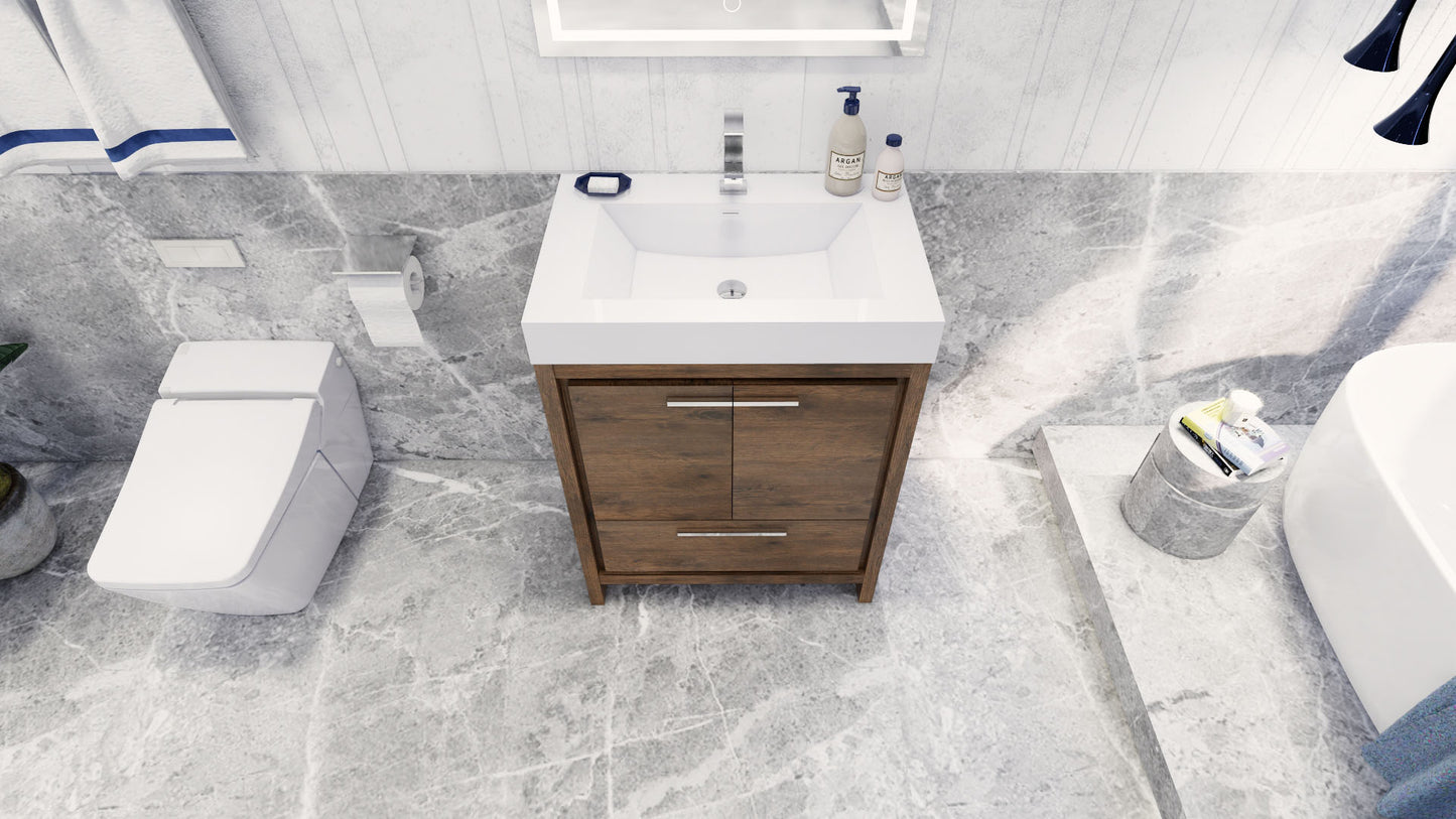 Azure 30" Rosewood Freestanding Vanity with Reinforced Acrylic Sink
