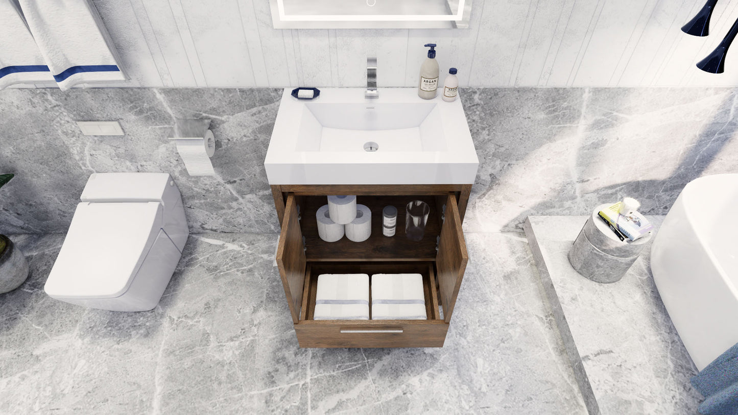 Azure 30" Rosewood Freestanding Vanity with Reinforced Acrylic Sink