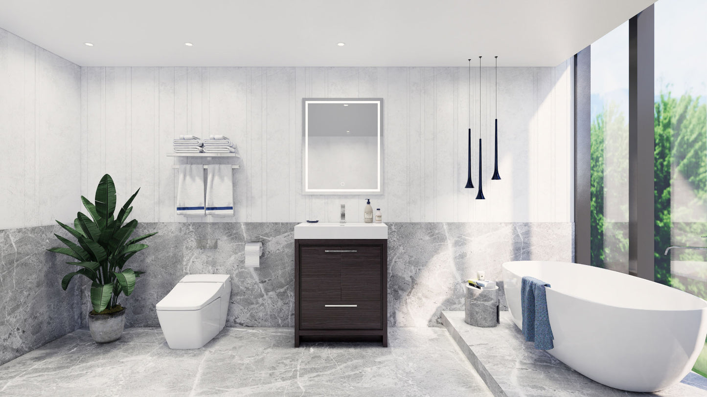 Azure 30" Dark Gray Oak Freestanding Vanity with Reinforced Acrylic Sink