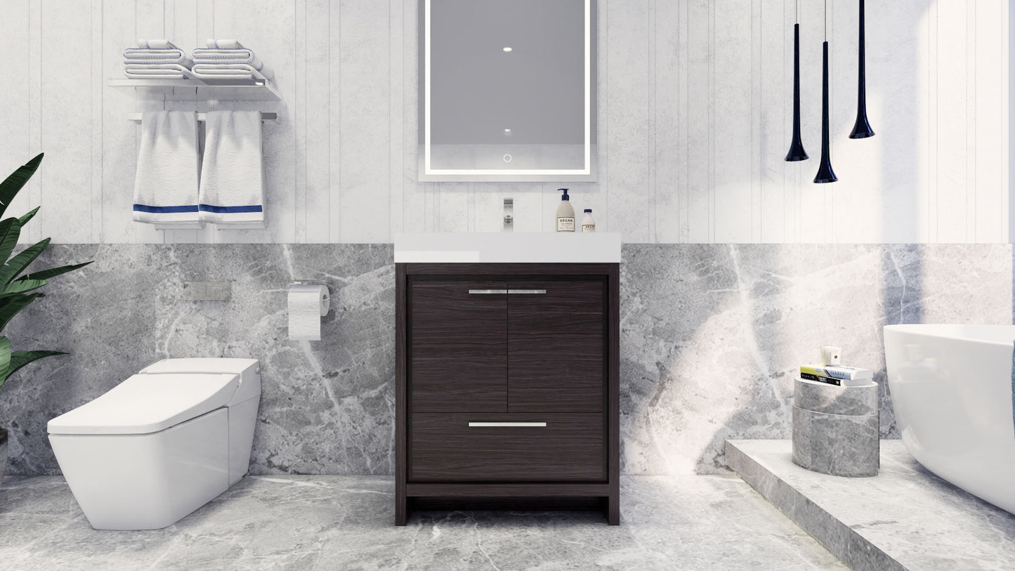 Azure 30" Dark Gray Oak Freestanding Vanity with Reinforced Acrylic Sink