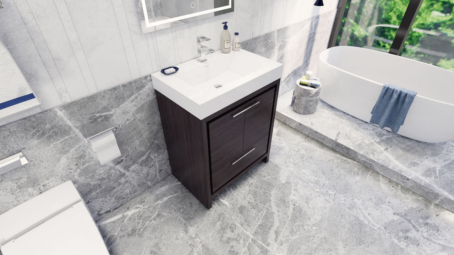 Azure 30" Dark Gray Oak Freestanding Vanity with Reinforced Acrylic Sink