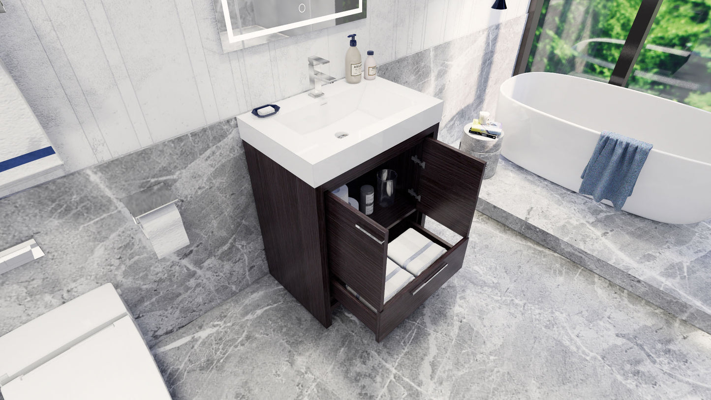 Azure 30" Dark Gray Oak Freestanding Vanity with Reinforced Acrylic Sink