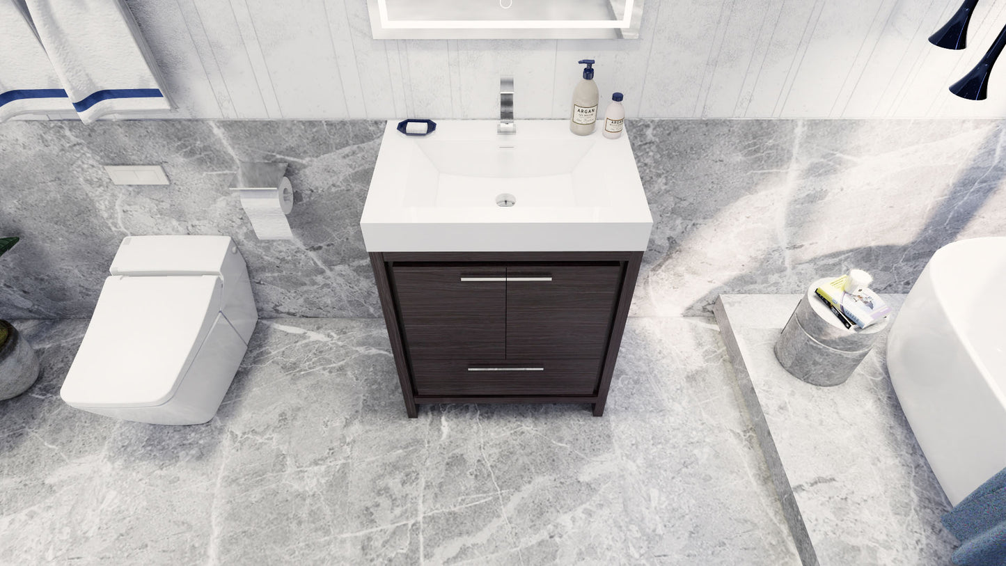Azure 30" Dark Gray Oak Freestanding Vanity with Reinforced Acrylic Sink