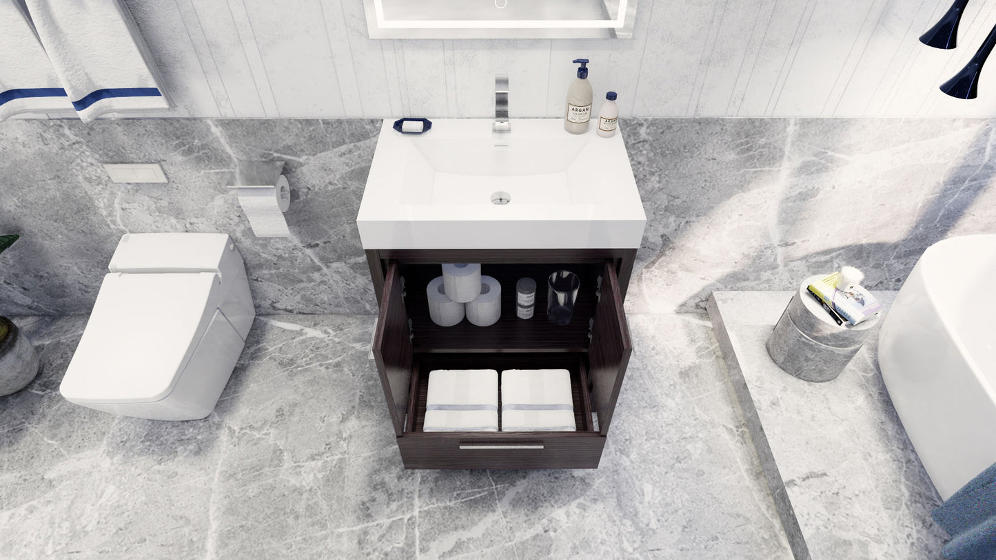 Azure 30" Dark Gray Oak Freestanding Vanity with Reinforced Acrylic Sink