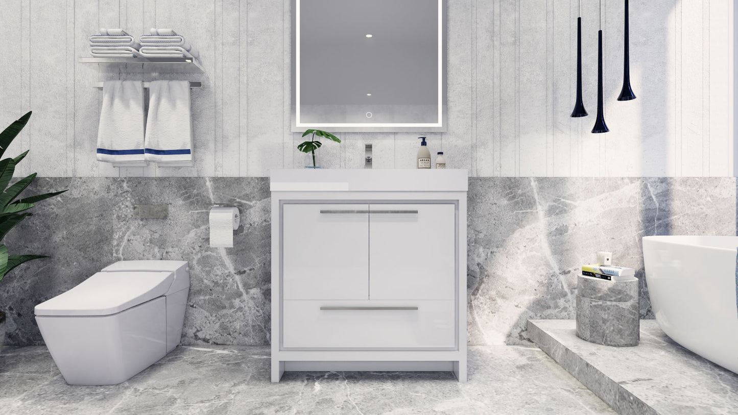 Azure 36" High Gloss White Freestanding Vanity with Reinforced Acrylic Sink