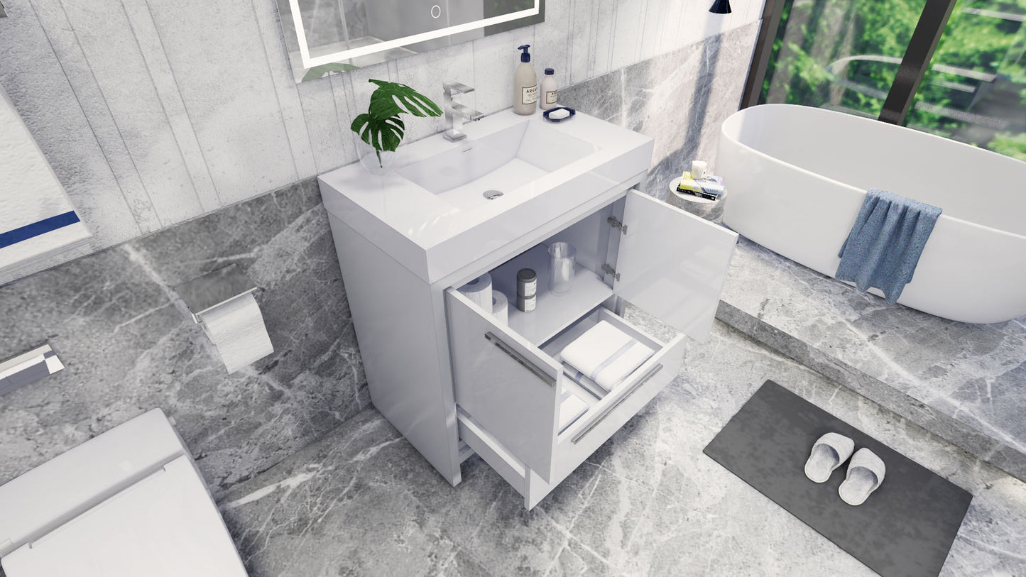 Azure 36" High Gloss White Freestanding Vanity with Reinforced Acrylic Sink