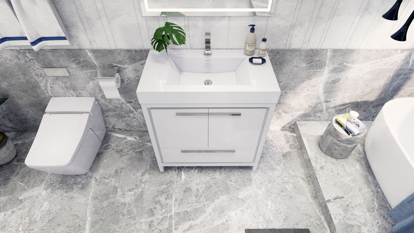 Azure 36" High Gloss White Freestanding Vanity with Reinforced Acrylic Sink