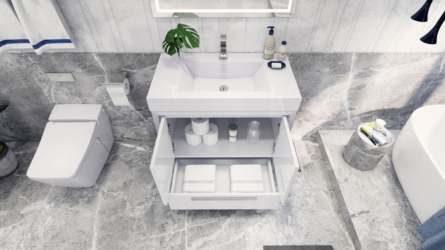 Azure 36" High Gloss White Freestanding Vanity with Reinforced Acrylic Sink