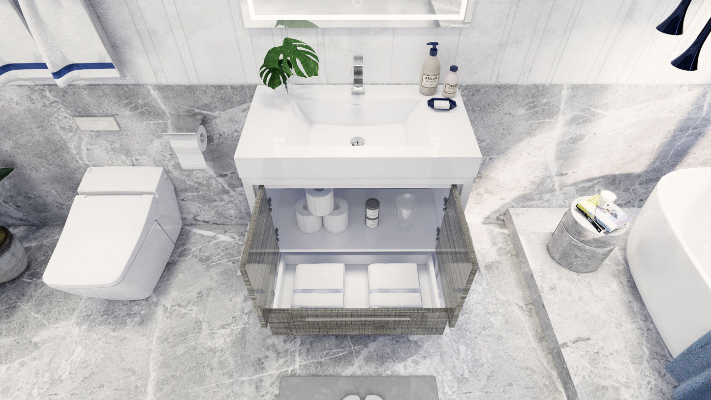 Azure 36" High Gloss Ash Gray Freestanding Vanity with Reinforced Acrylic Sink