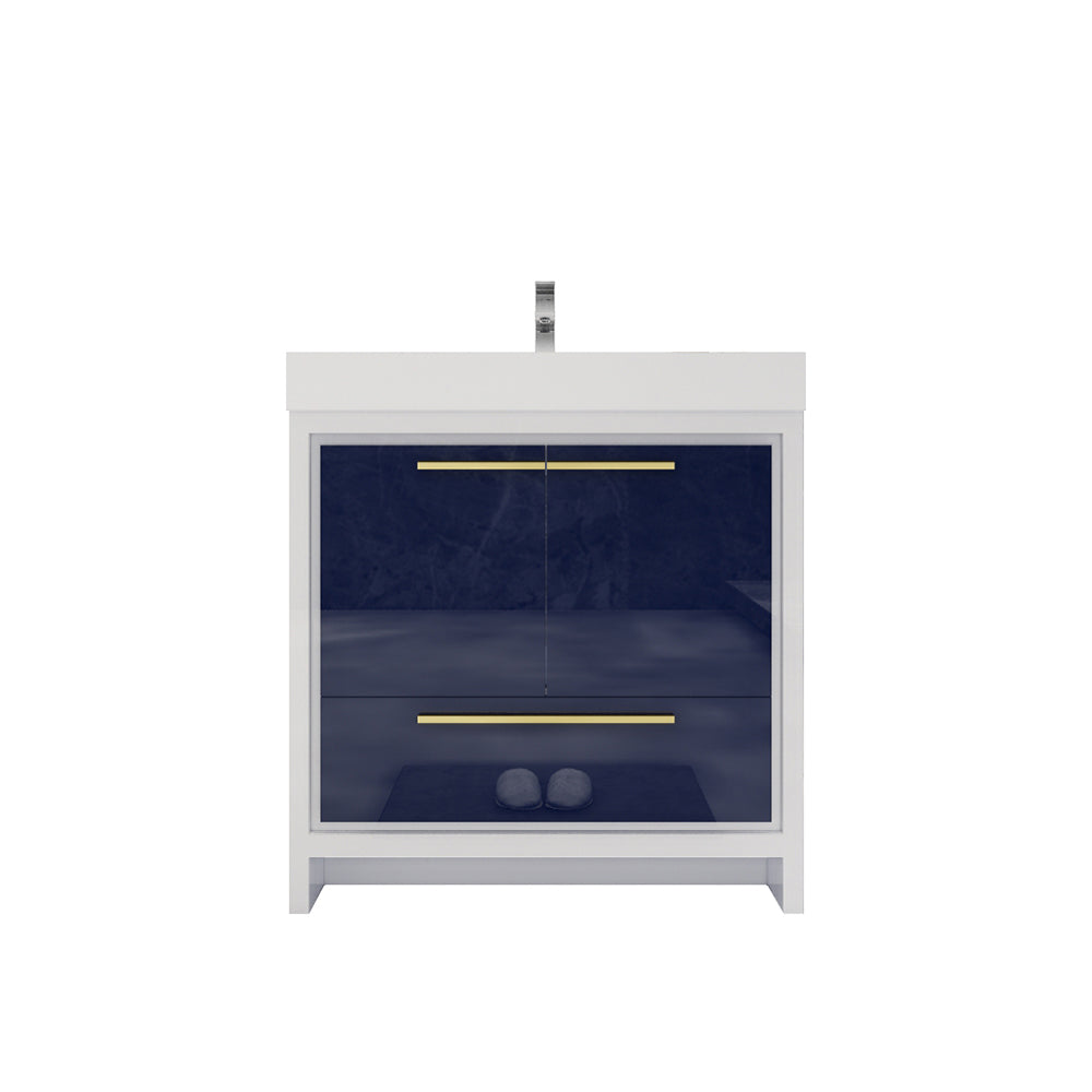 Azure 36" High Gloss Night Blue Freestanding Vanity with Reinforced Acrylic Sink