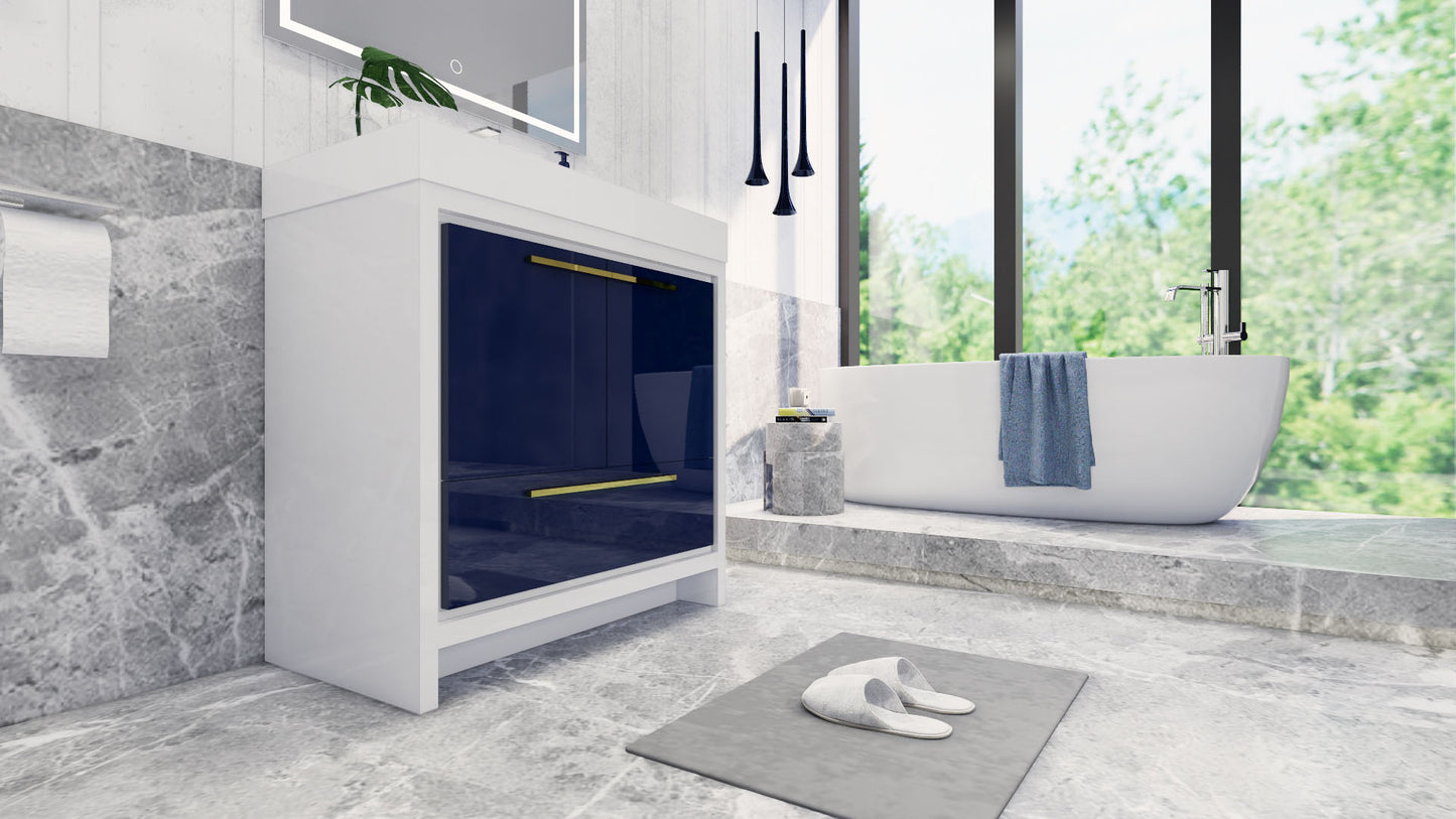 Azure 36" High Gloss Night Blue Freestanding Vanity with Reinforced Acrylic Sink