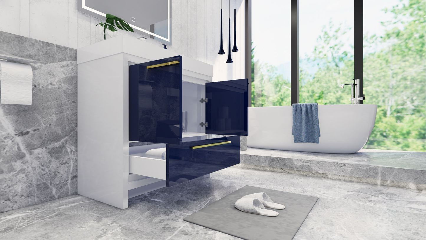 Azure 36" High Gloss Night Blue Freestanding Vanity with Reinforced Acrylic Sink