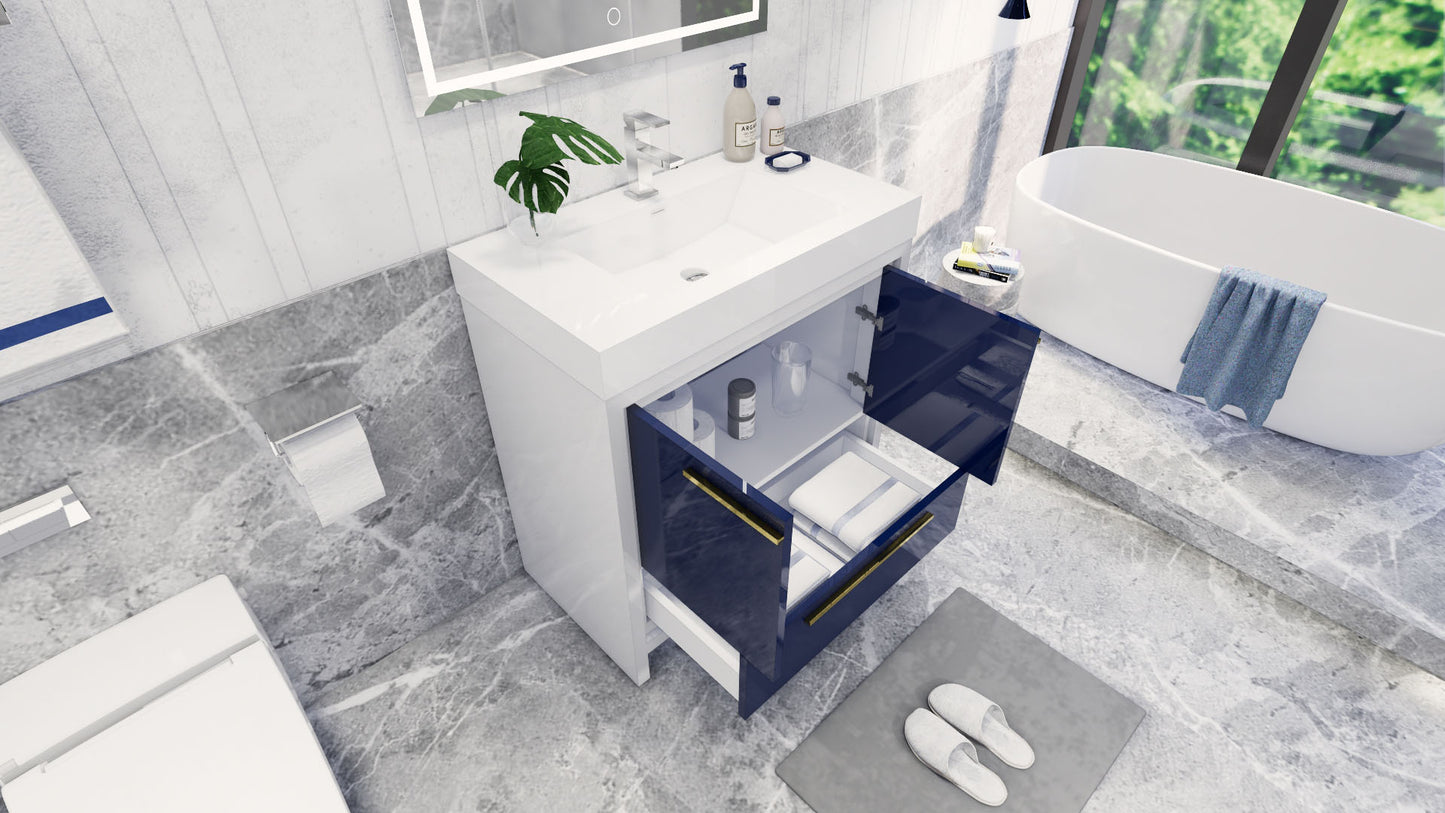 Azure 36" High Gloss Night Blue Freestanding Vanity with Reinforced Acrylic Sink