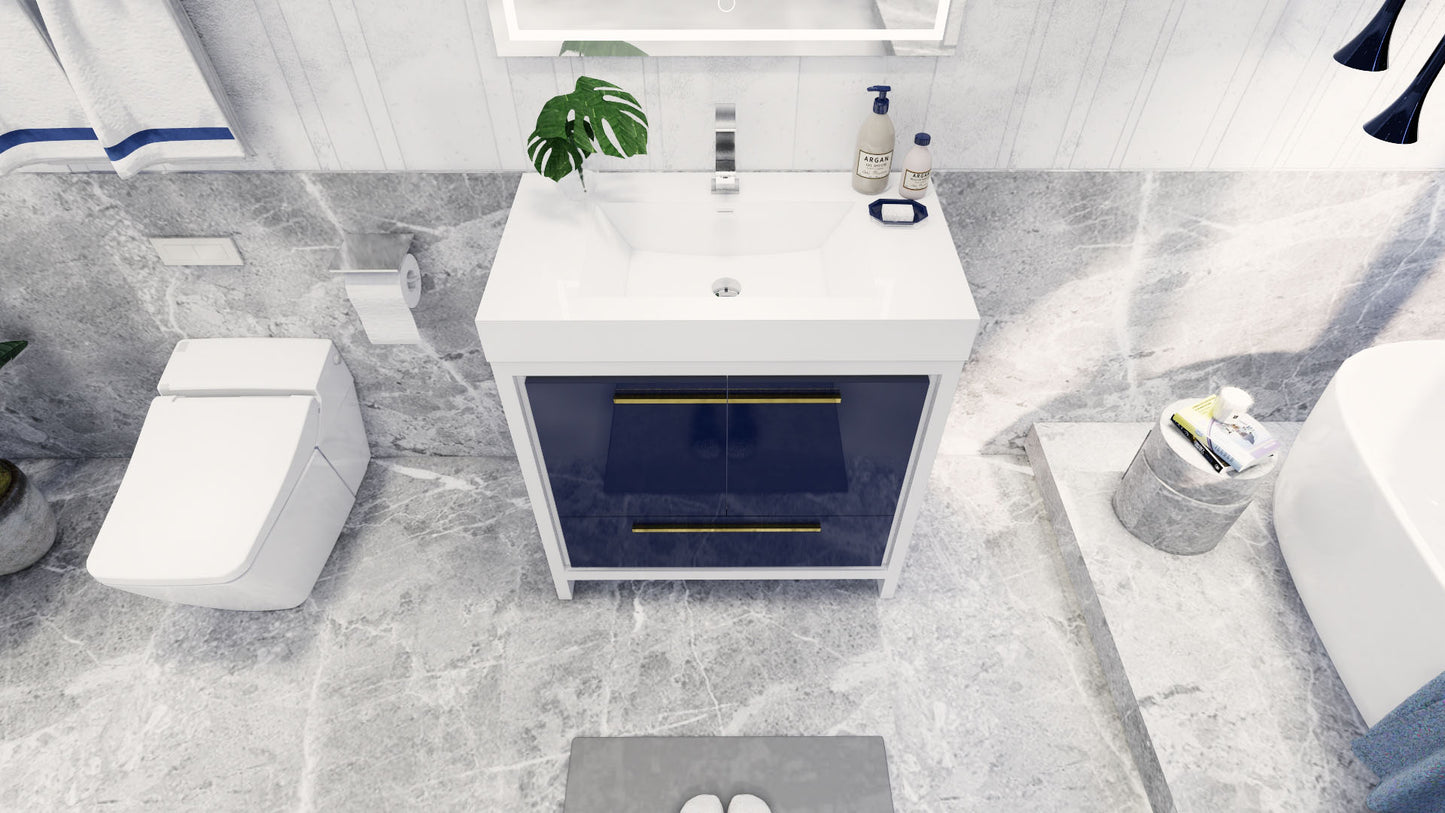 Azure 36" High Gloss Night Blue Freestanding Vanity with Reinforced Acrylic Sink