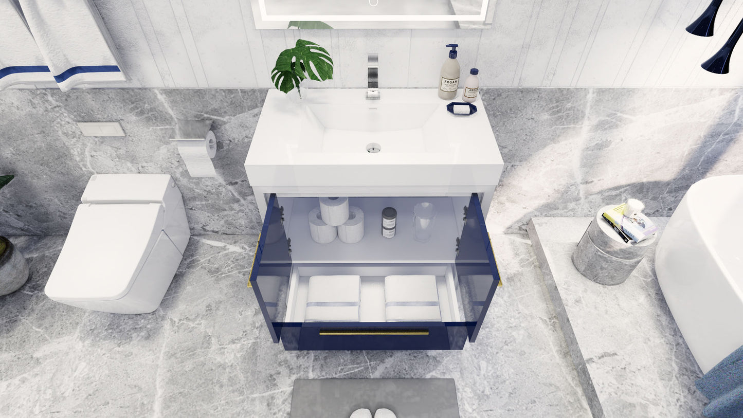 Azure 36" High Gloss Night Blue Freestanding Vanity with Reinforced Acrylic Sink