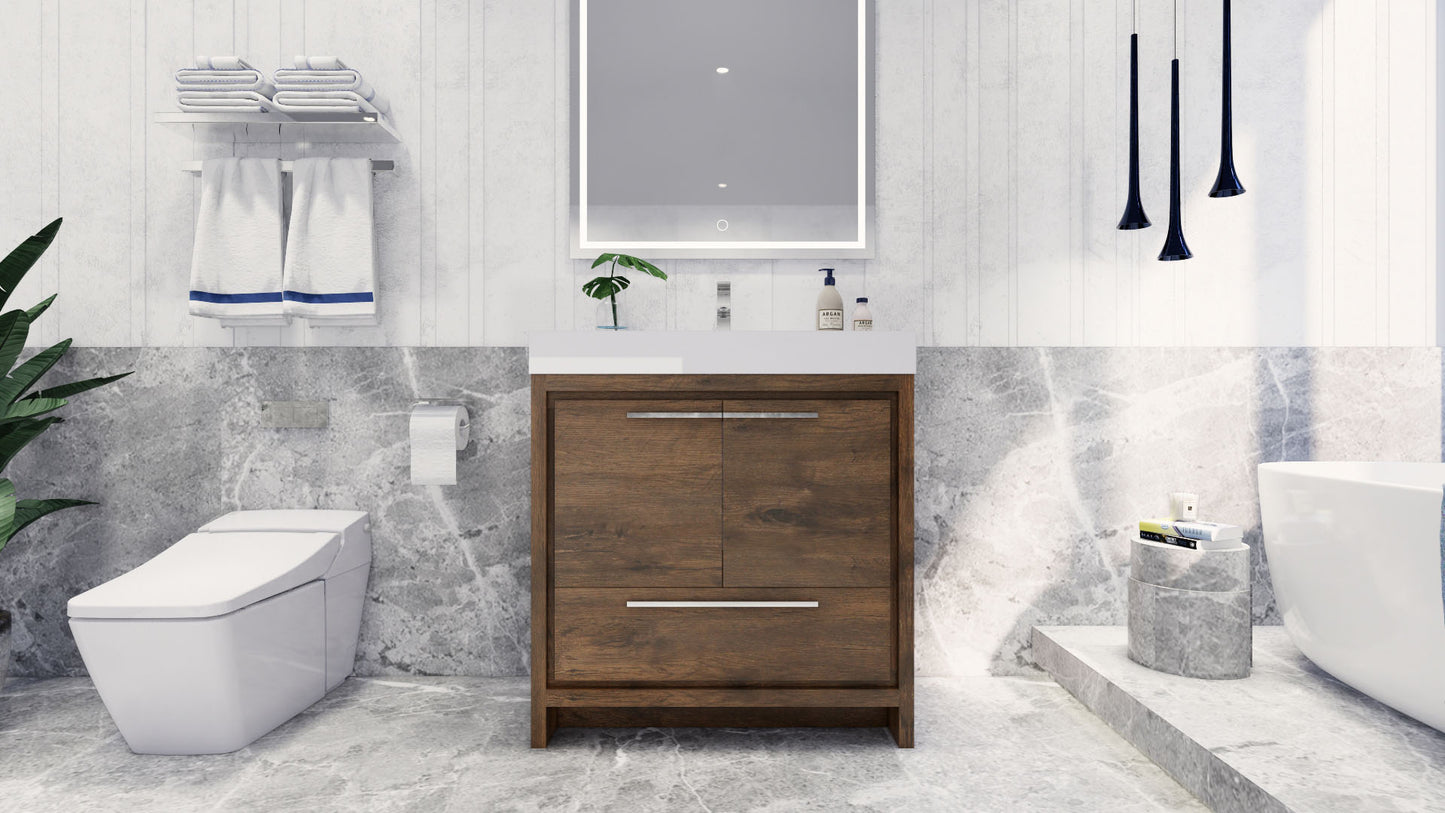 Azure 36" Rosewood Freestanding Vanity with Reinforced Acrylic Sink