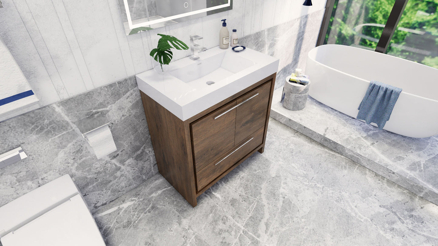 Azure 36" Rosewood Freestanding Vanity with Reinforced Acrylic Sink