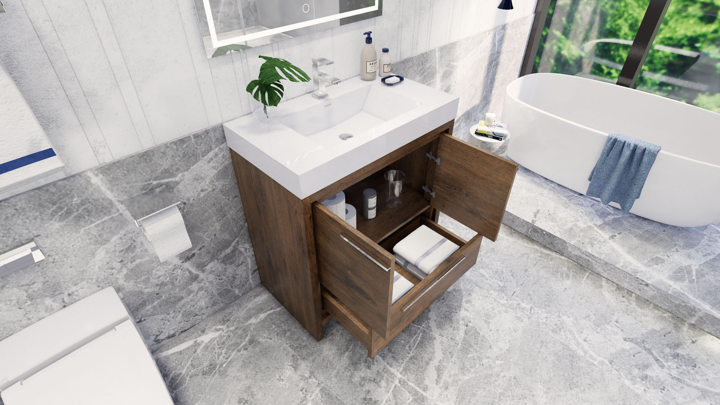 Azure 36" Rosewood Freestanding Vanity with Reinforced Acrylic Sink