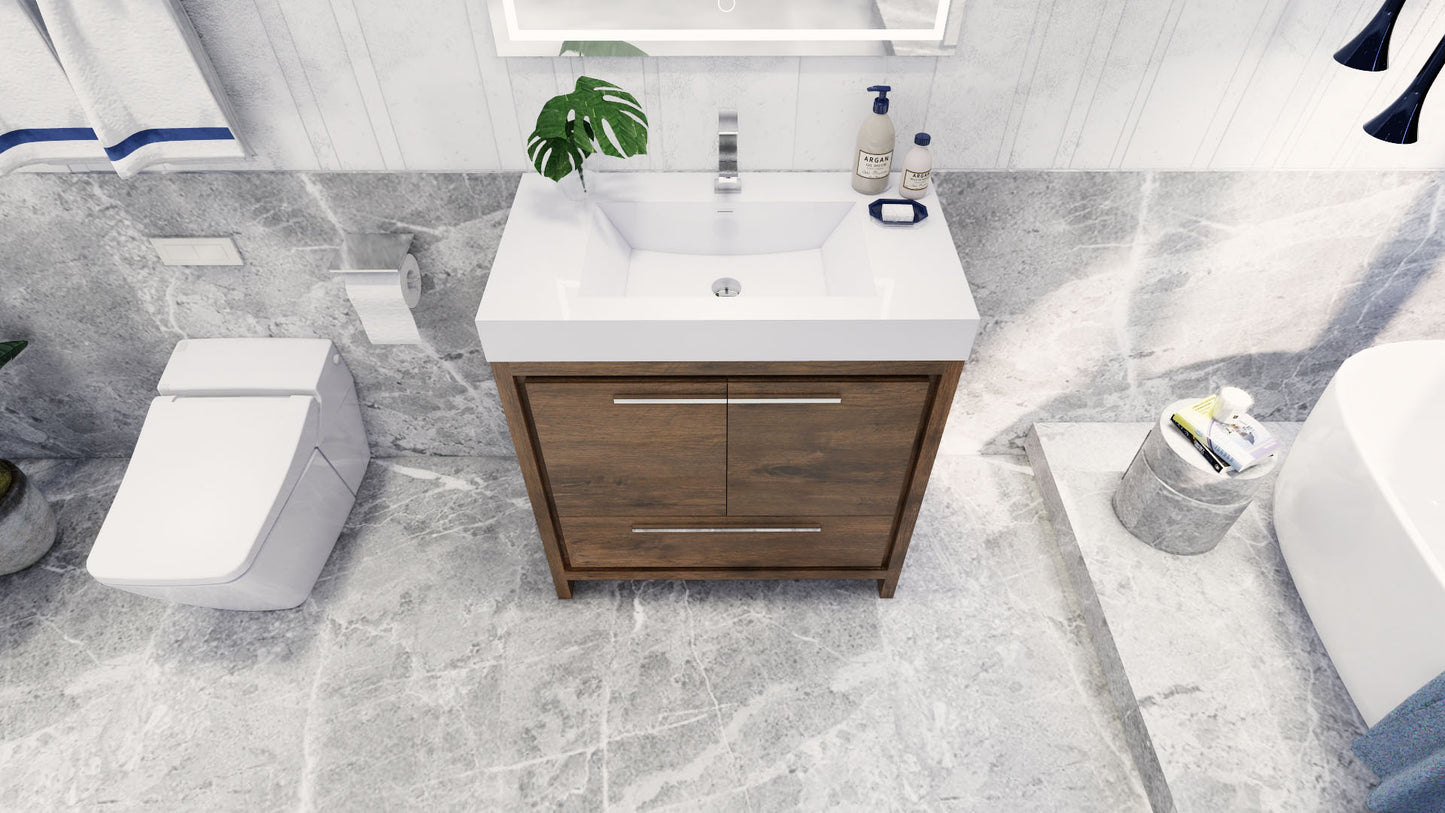 Azure 36" Rosewood Freestanding Vanity with Reinforced Acrylic Sink