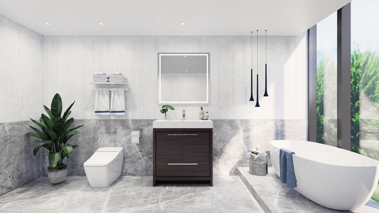 Azure 36" Dark Gray Oak Freestanding Vanity with Reinforced Acrylic Sink