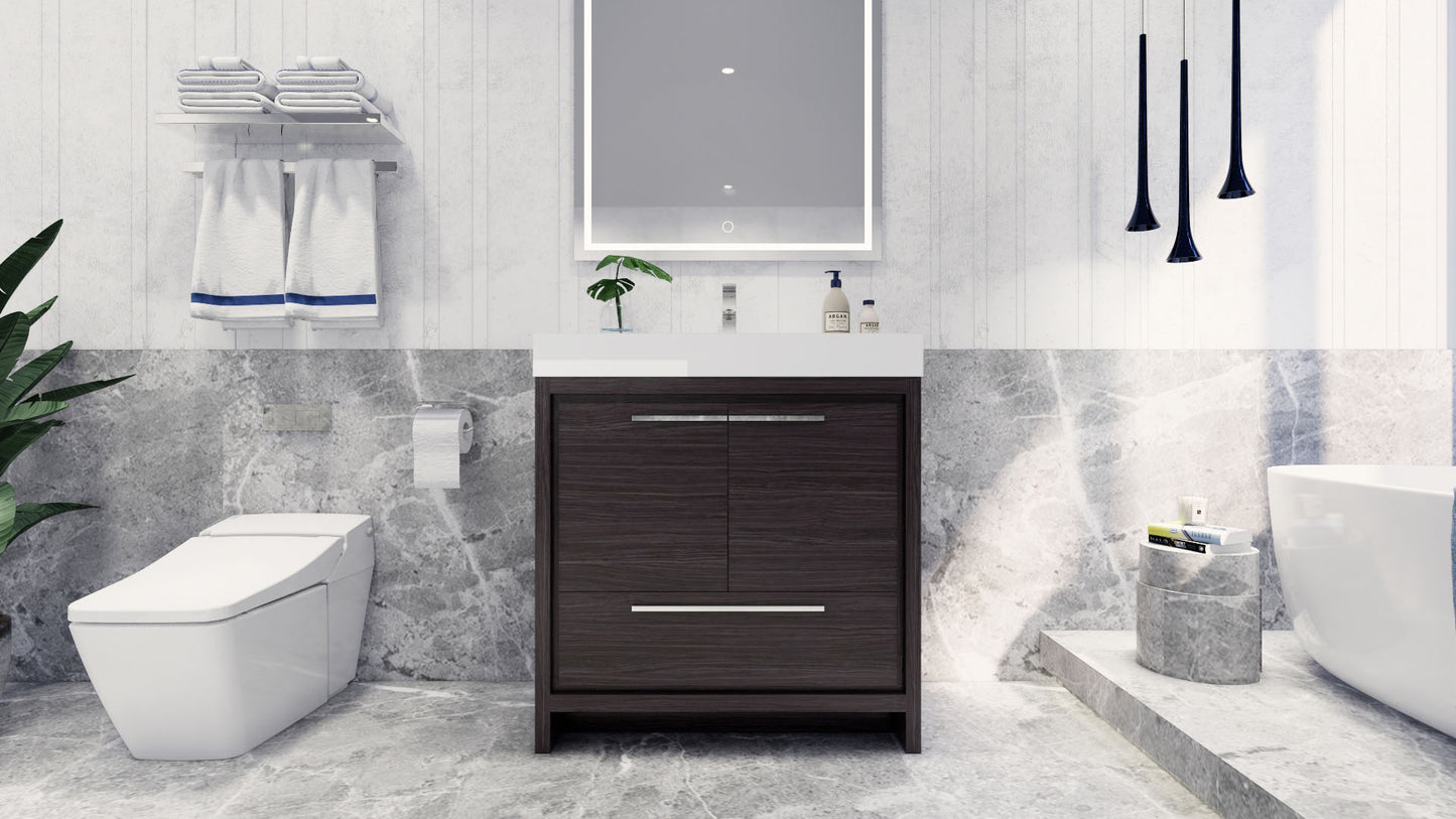Azure 36" Dark Gray Oak Freestanding Vanity with Reinforced Acrylic Sink