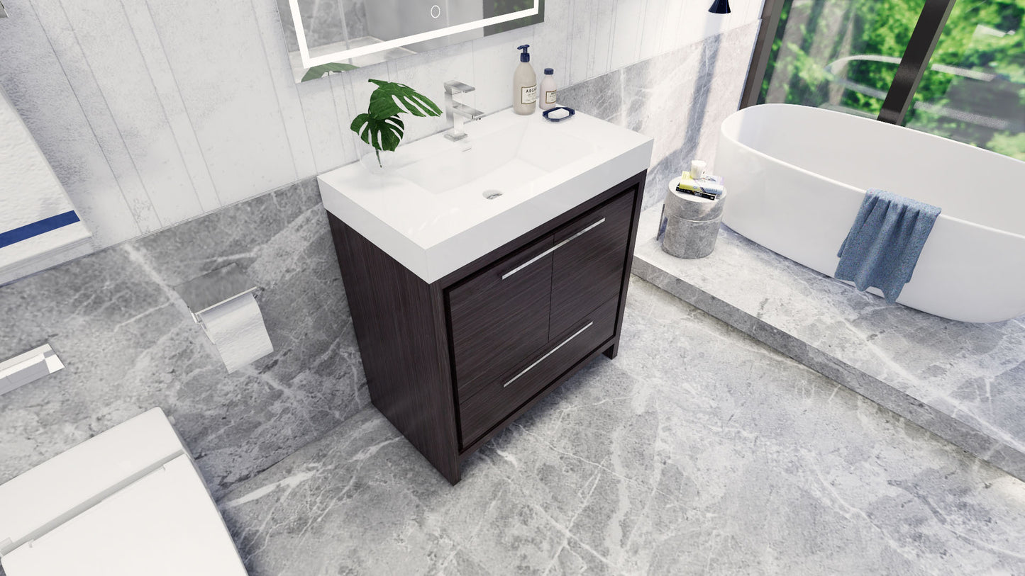 Azure 36" Dark Gray Oak Freestanding Vanity with Reinforced Acrylic Sink