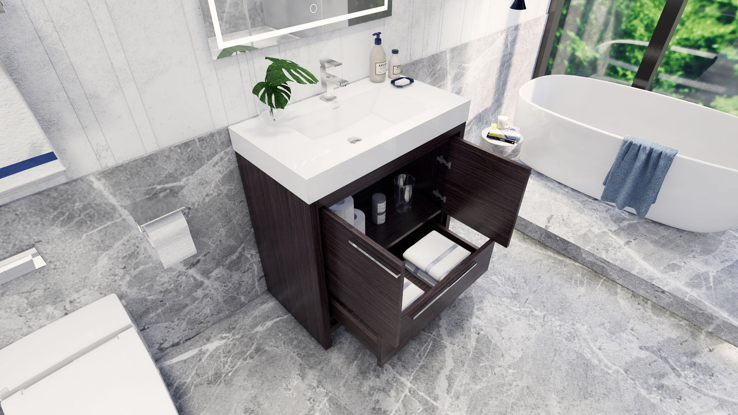 Azure 36" Dark Gray Oak Freestanding Vanity with Reinforced Acrylic Sink