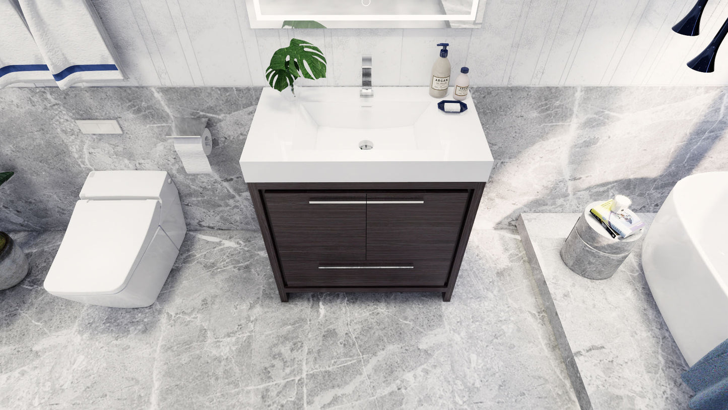 Azure 36" Dark Gray Oak Freestanding Vanity with Reinforced Acrylic Sink