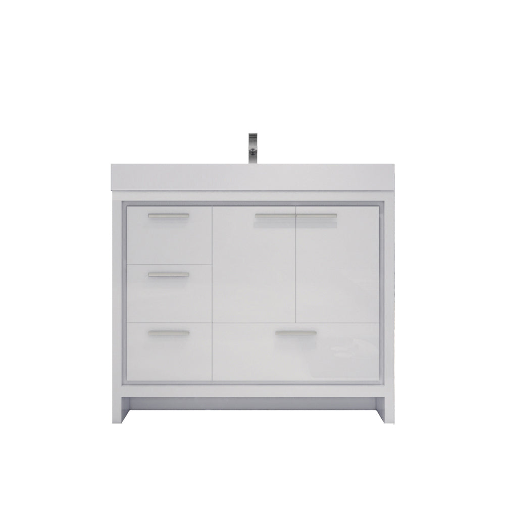 Azure 42" High Gloss White Freestanding Vanity with Reinforced Acrylic Sink (Left Side Drawers)