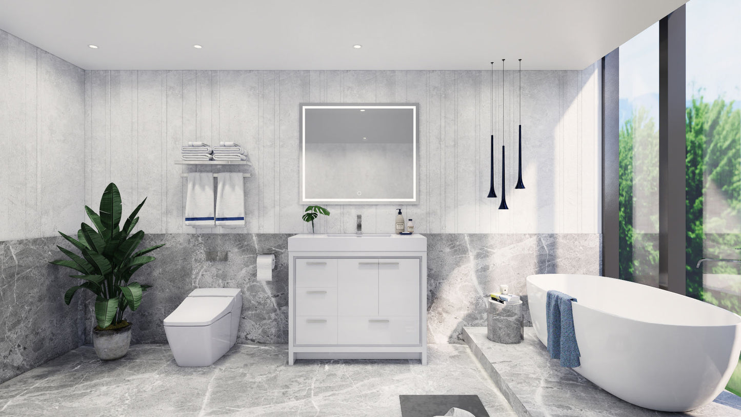 Azure 42" High Gloss White Freestanding Vanity with Reinforced Acrylic Sink (Left Side Drawers)
