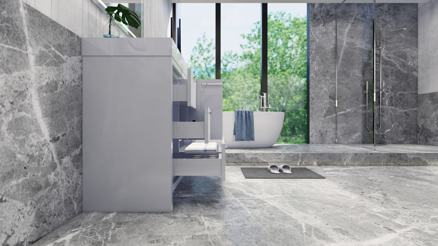 Azure 42" High Gloss White Freestanding Vanity with Reinforced Acrylic Sink (Left Side Drawers)