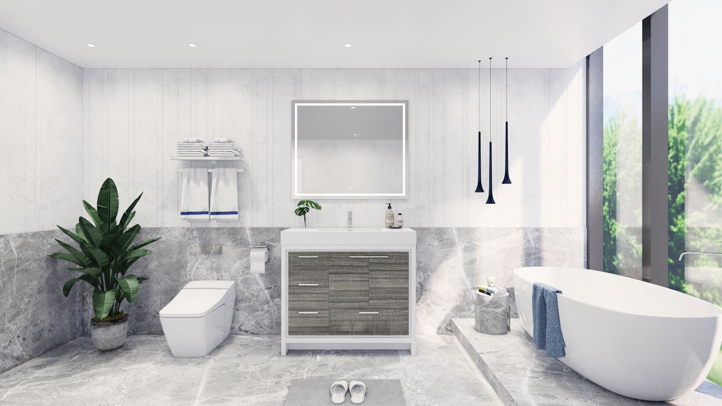 Azure 42" High Gloss Ash Gray Freestanding Vanity with Reinforced Acrylic Sink (Left Side Drawers)