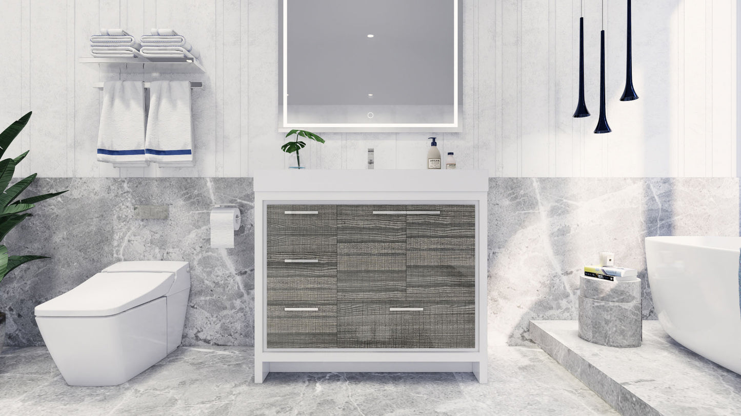 Azure 42" High Gloss Ash Gray Freestanding Vanity with Reinforced Acrylic Sink (Left Side Drawers)