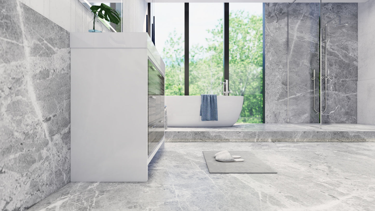 Azure 42" High Gloss Ash Gray Freestanding Vanity with Reinforced Acrylic Sink (Left Side Drawers)