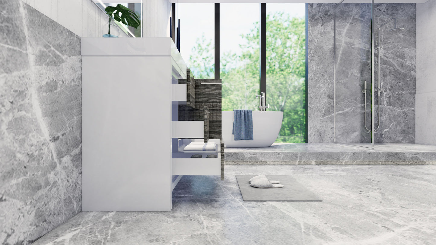 Azure 42" High Gloss Ash Gray Freestanding Vanity with Reinforced Acrylic Sink (Left Side Drawers)