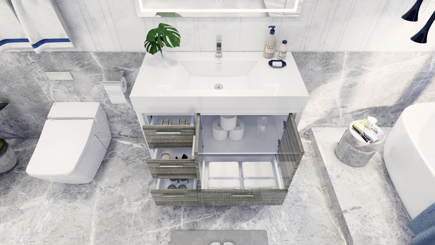 Azure 42" High Gloss Ash Gray Freestanding Vanity with Reinforced Acrylic Sink (Left Side Drawers)