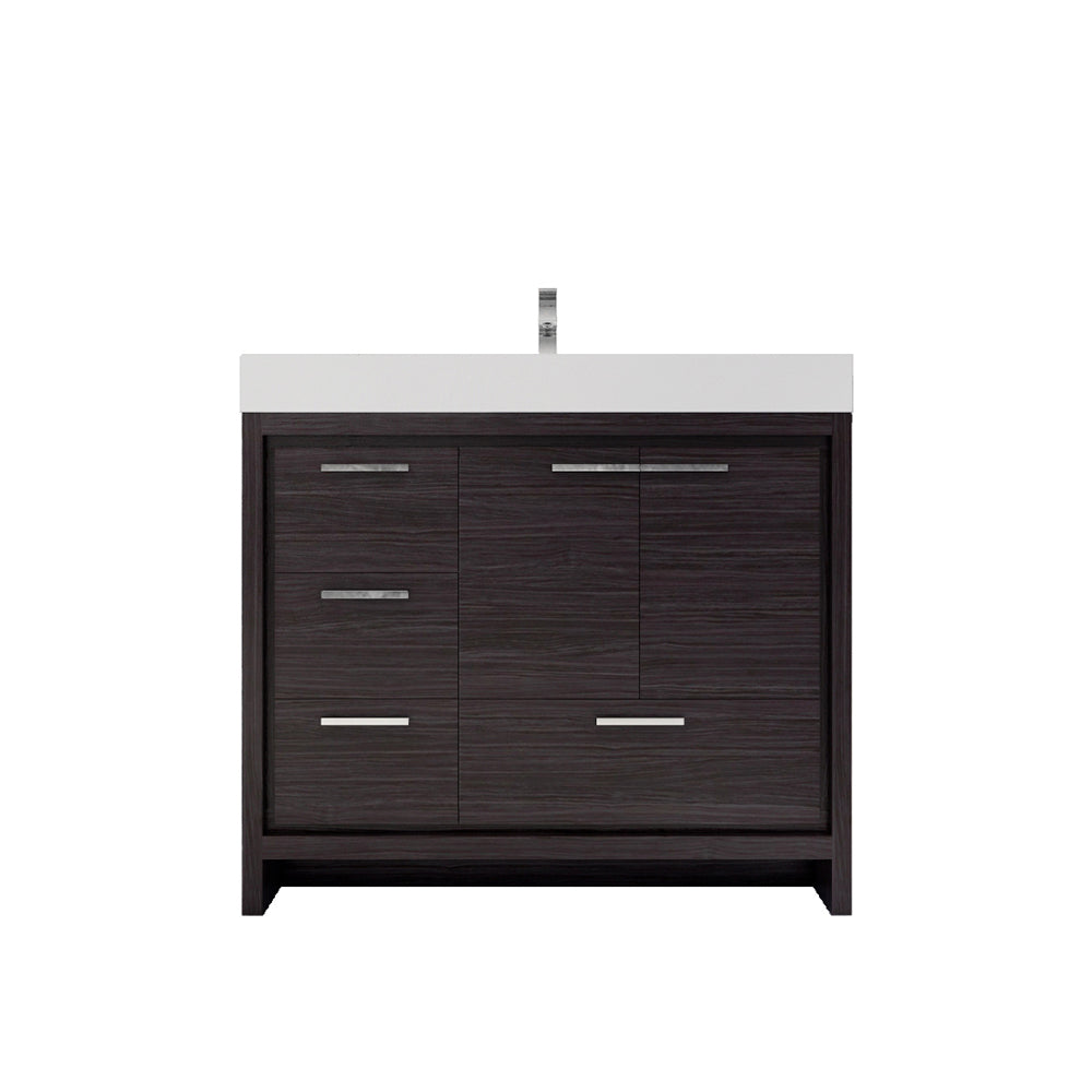 Azure 42" Dark Gray Oak Freestanding Vanity with Reinforced Acrylic Sink (Left Side Drawers)